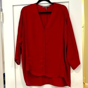 V neck red silky tunic